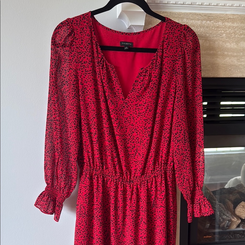 Talbots Red and Black Long Sleeve Dress NWOT